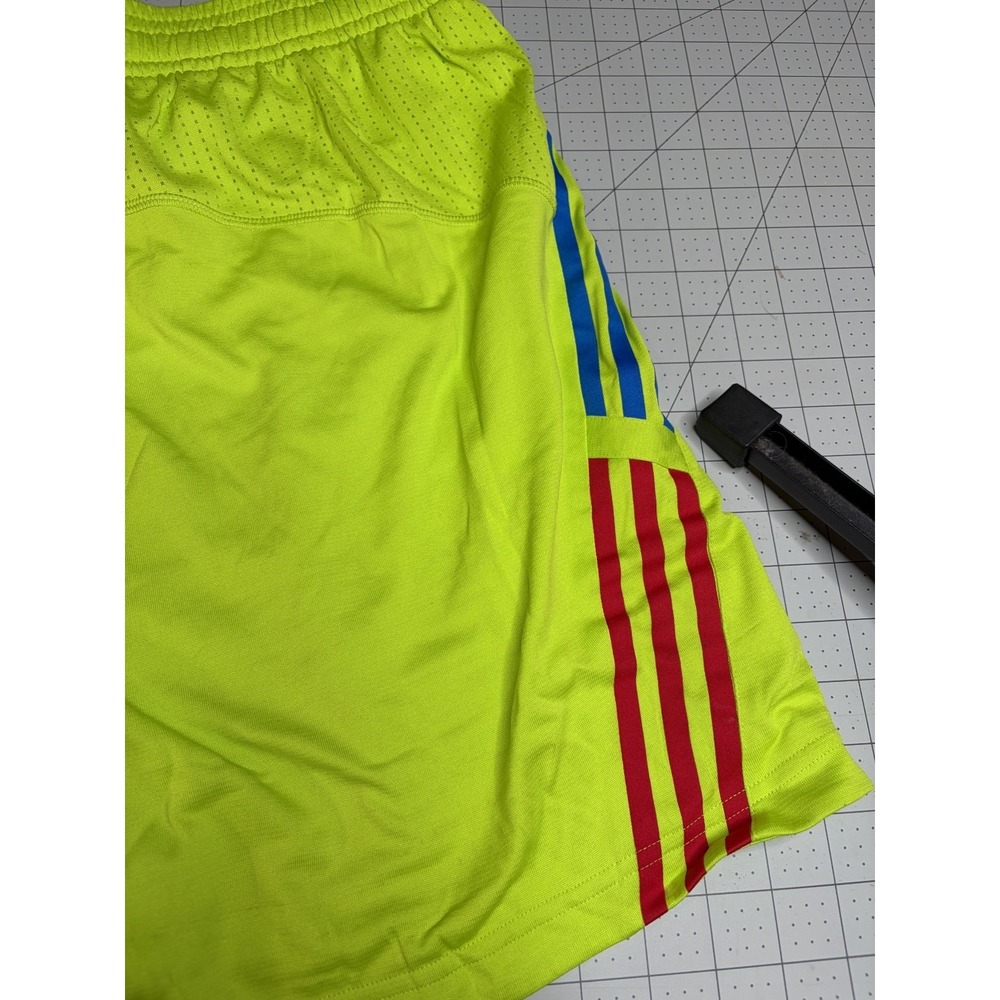 adidas Neon Yellow Athletic Shorts with Blue and Red Accents - Picture 6 of 8